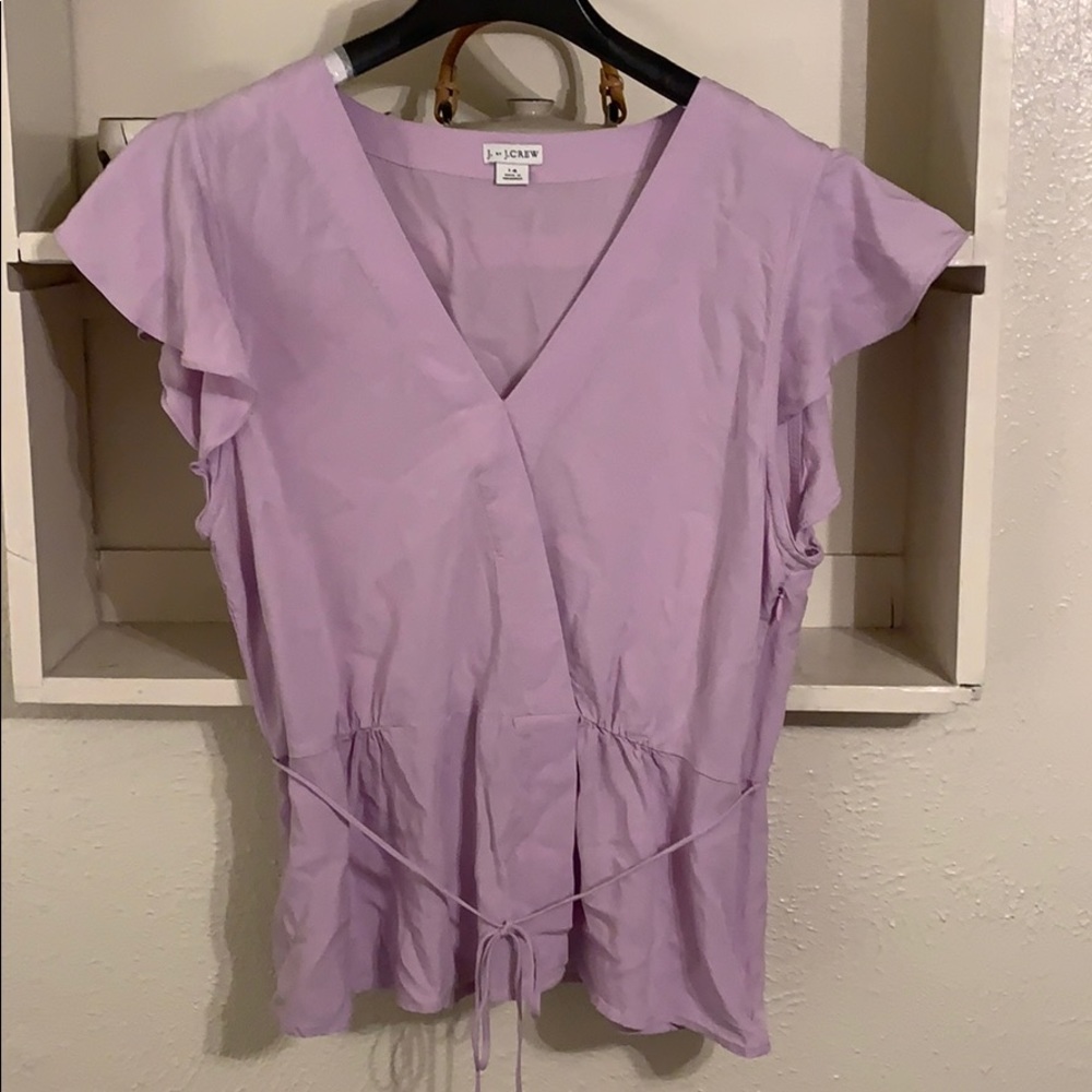 Faux wrap Jcrew flutter sleeve top.